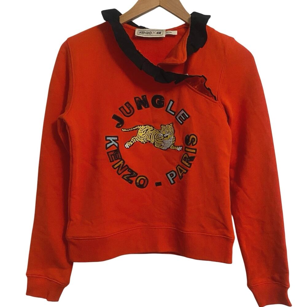 Kenzo x H&M Tiger Print Ruffled Sweatshirt Women’s Size XS Festival Funky Silk